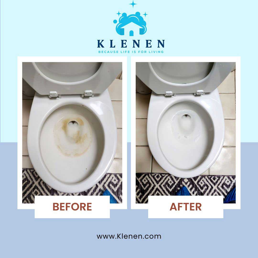 before and after of a toilet home cleaning service