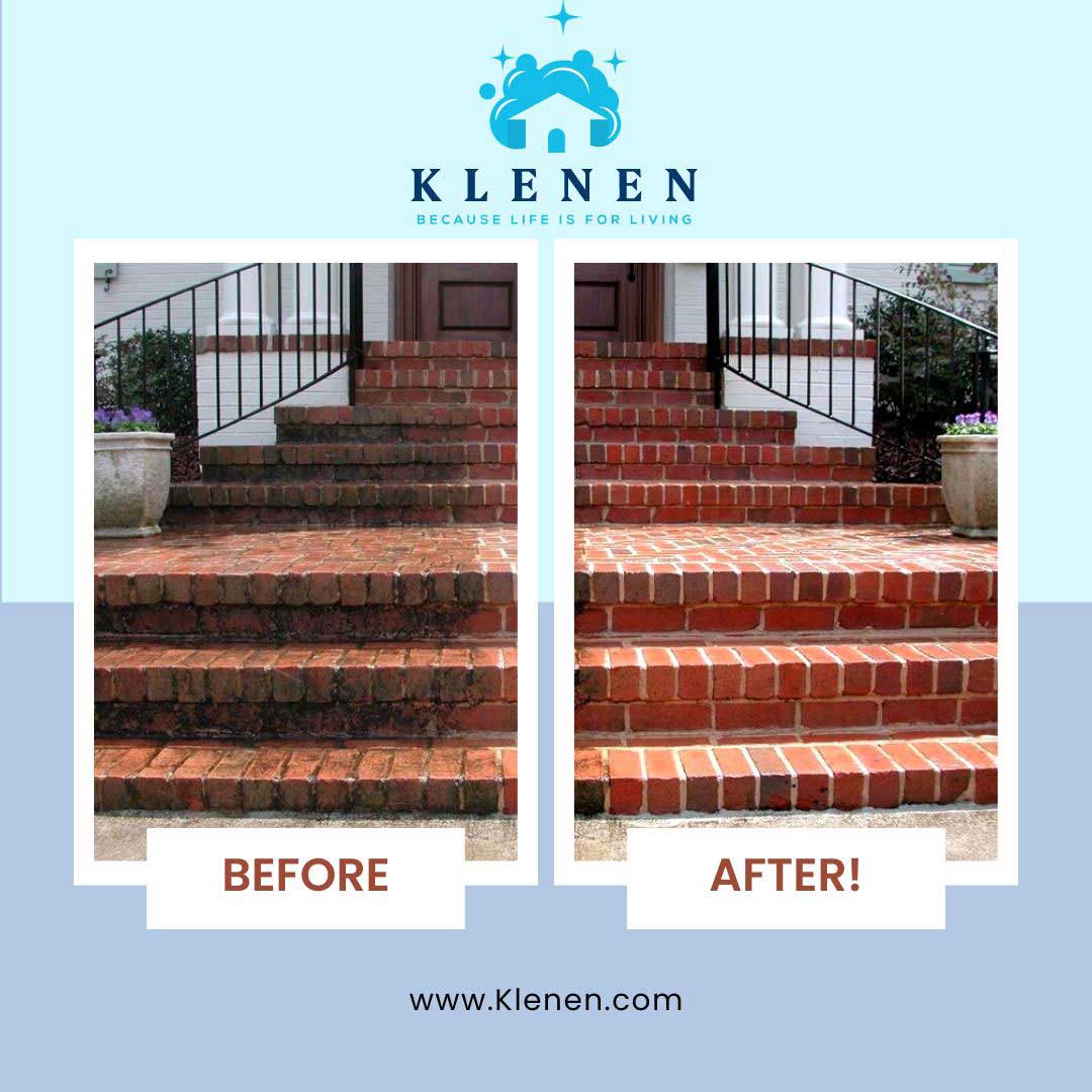 before and after of brick steps pressure washing service