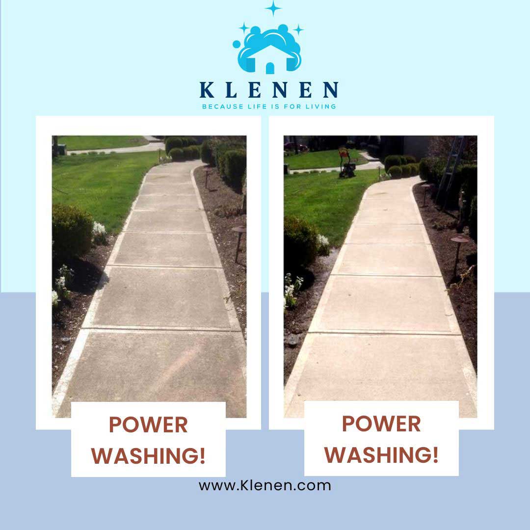 before and after of a concrete walkway pressure washing service