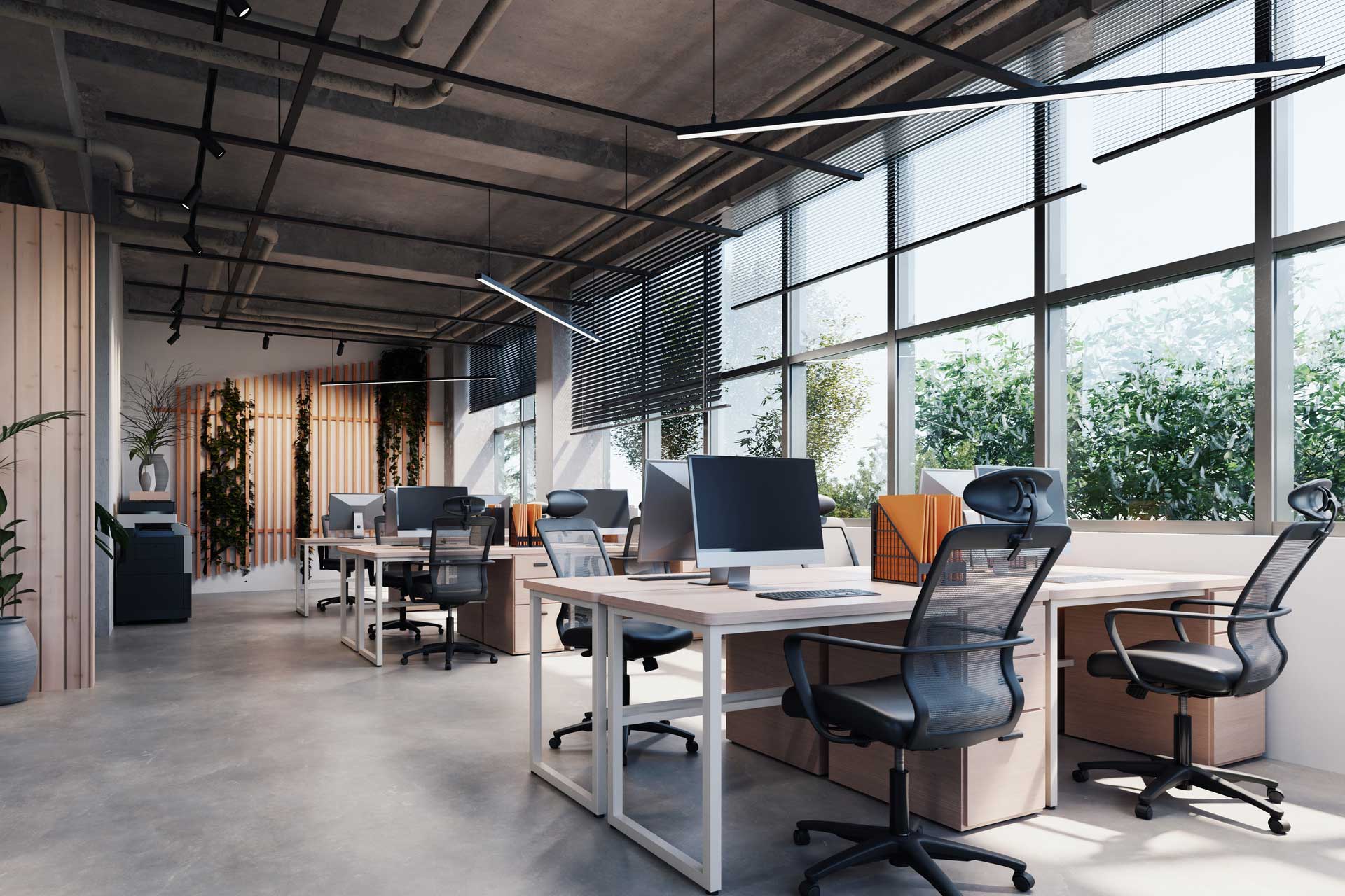 modern upscale office with concrete floors